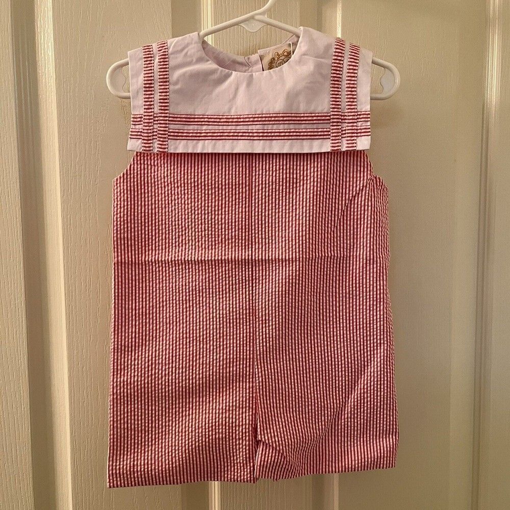 The Beaufort Bonnet Co TBBC Townes Jon Jon Romper Seersucker Red 12-18 M NWT